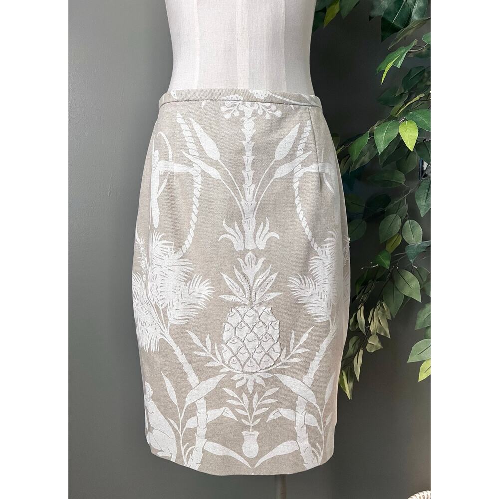Maggy London Womens Vintage 90s Tropical Leaf Pineapple Beaded Pencil Skirt Sz 8